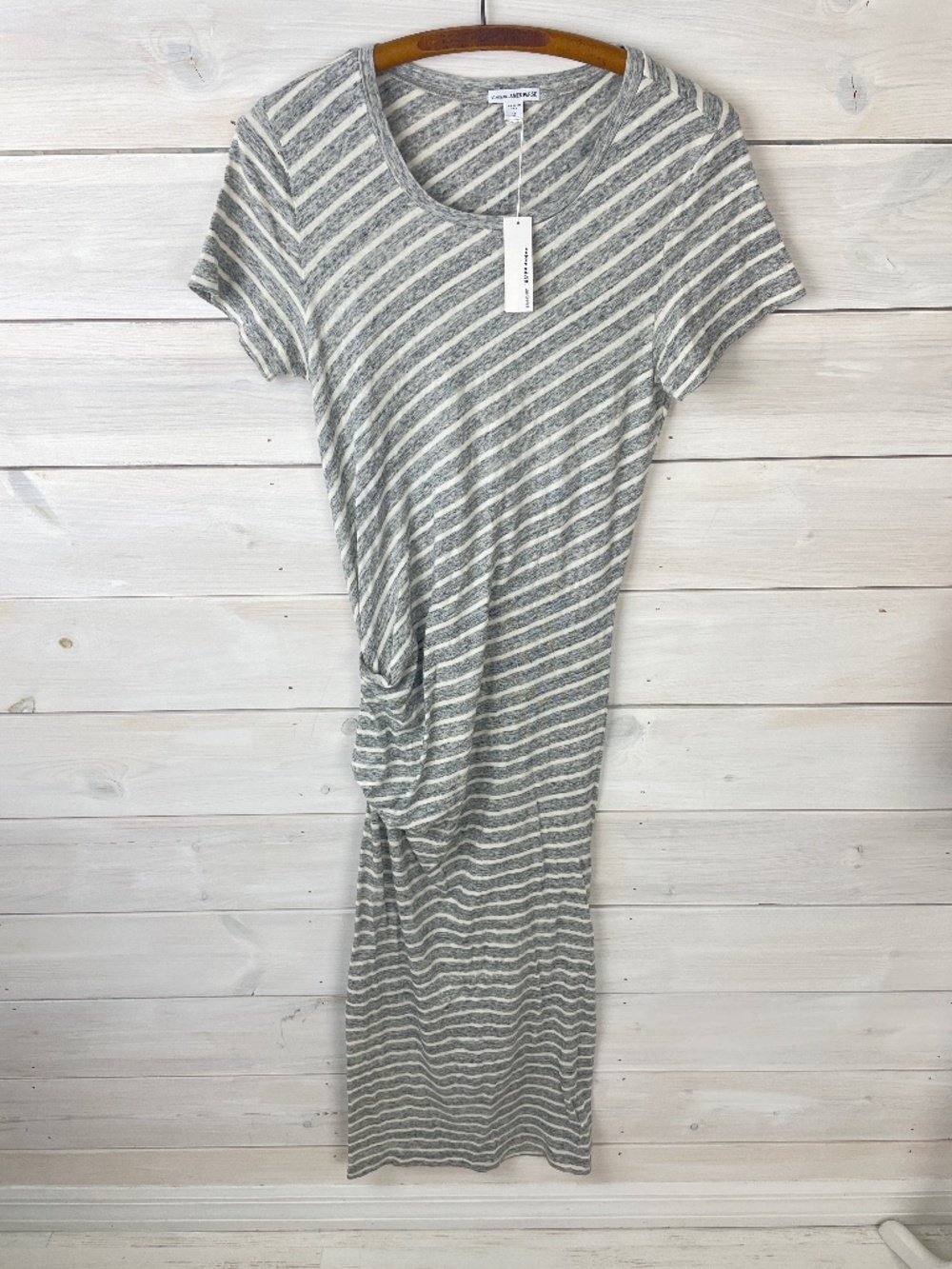 Standard James Perse 2 Gray White Stripe Short Sleeve Maxi Dress